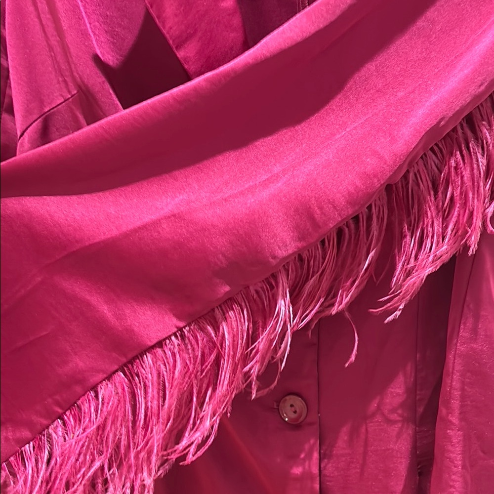 Chic Pink Button-Up Coat with Feather Detail - Picture 4 of 11